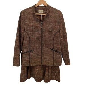 Emotions VTG Skirt Suit SET Brown Tweed Zipper Jacket A-Line Skirt Size 11